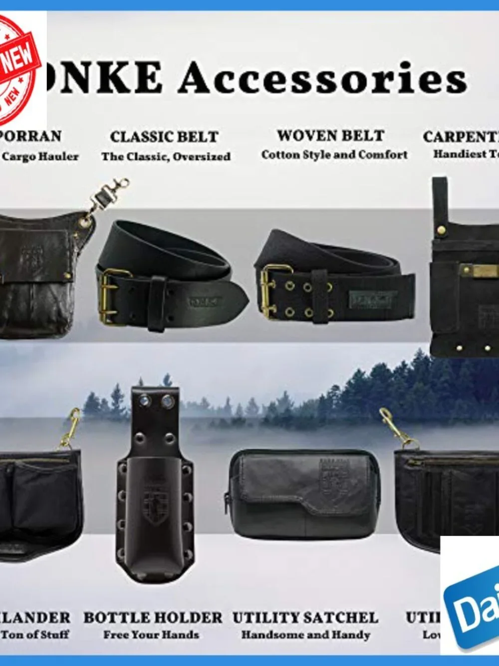 Leather Kilt Belt with Double Prong Buckle, Adjustable 32-37 Inch